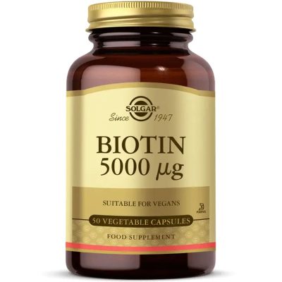 کپسول گیاهی بیوتین 5000 میلی‌گرم Solgar - 50 عددی (اورجینال + هدیه)