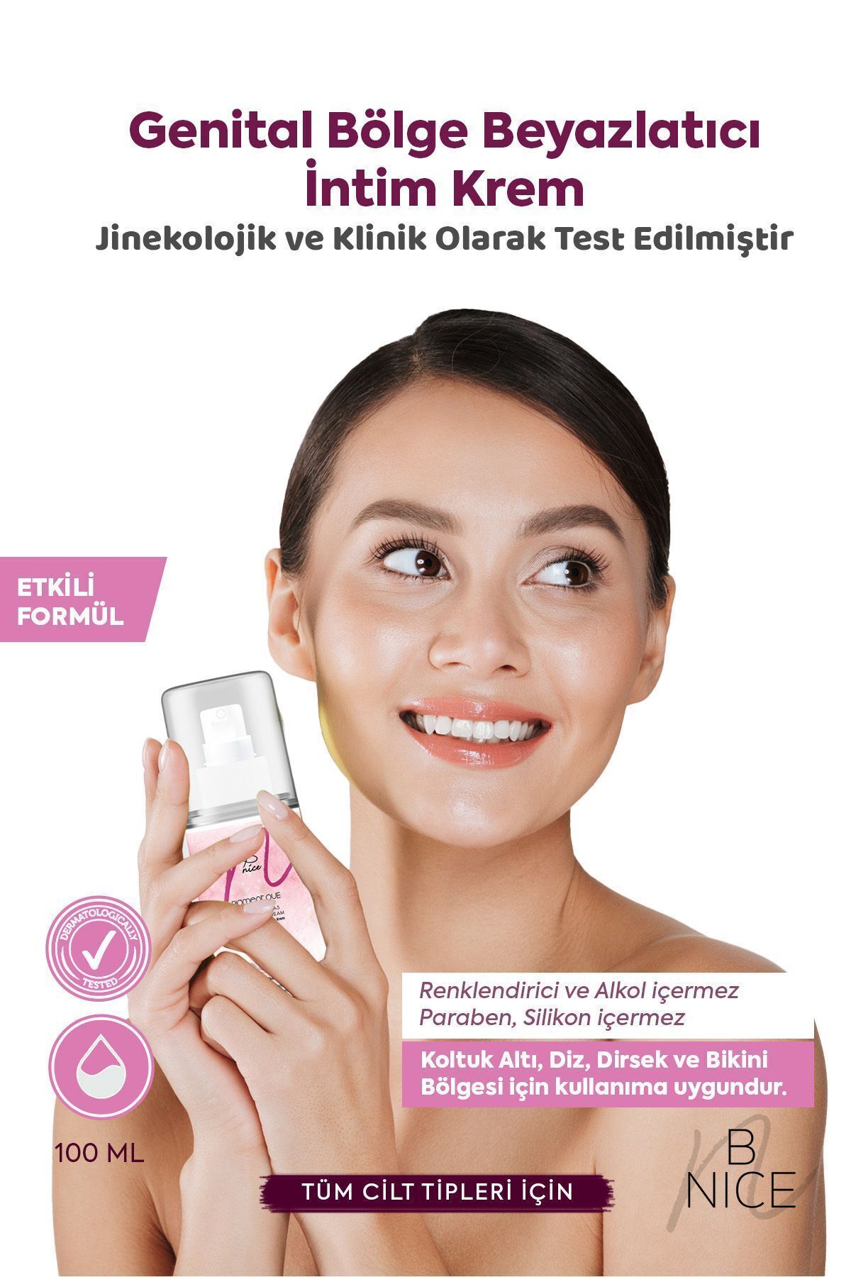 BNICE Genital Bölge Beyazlatıcı İntim Krem - Koltuk Altı Diz Dirsek Kararma Karşıtı - 100ML