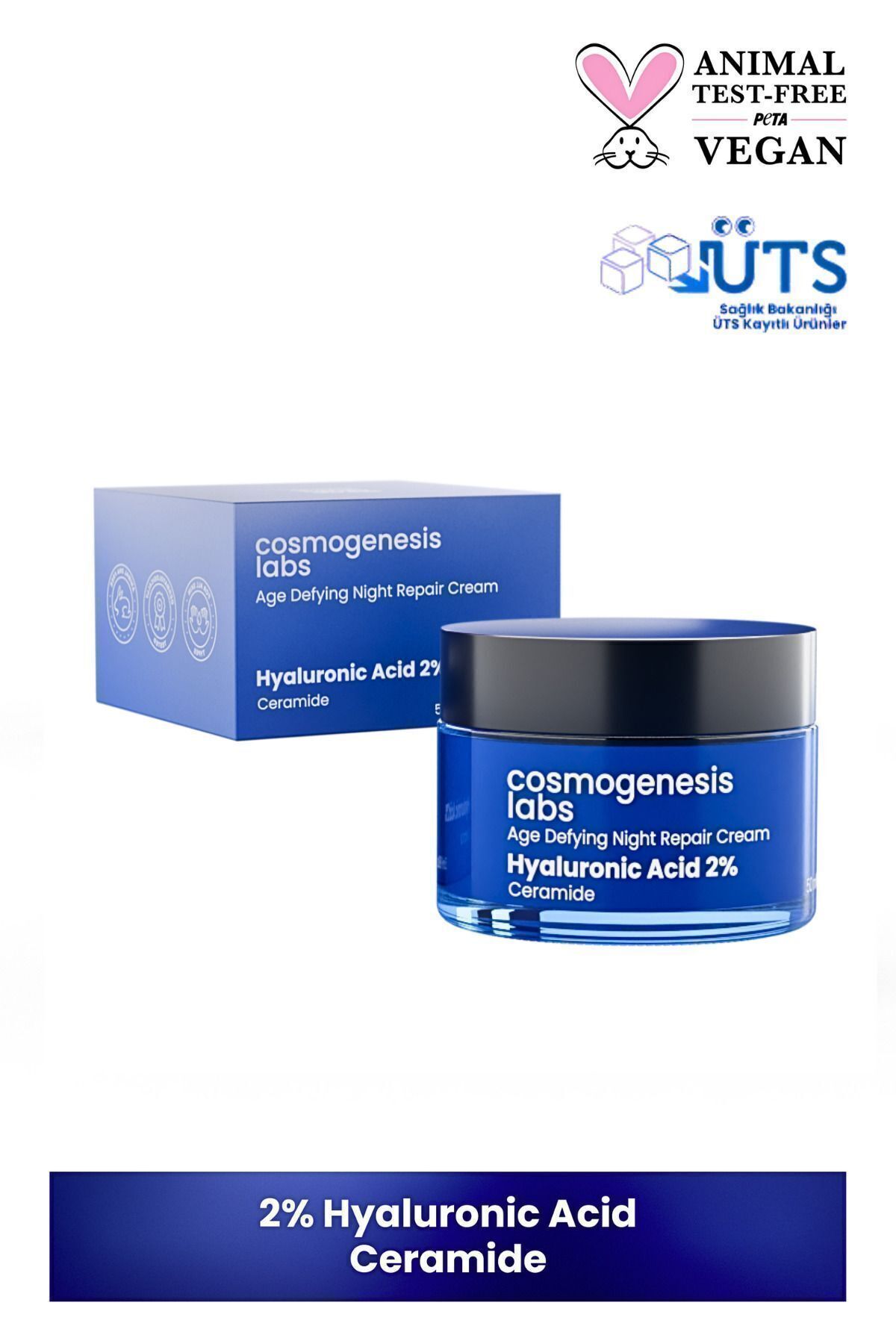Cosmogenesis Labs Yoğun Nemlendirici Gece Bakım Kremi 50ml Vegan Yaşlanma Ve Kırışıklık Karşıtı (%2 HYALURONİC ACİD)