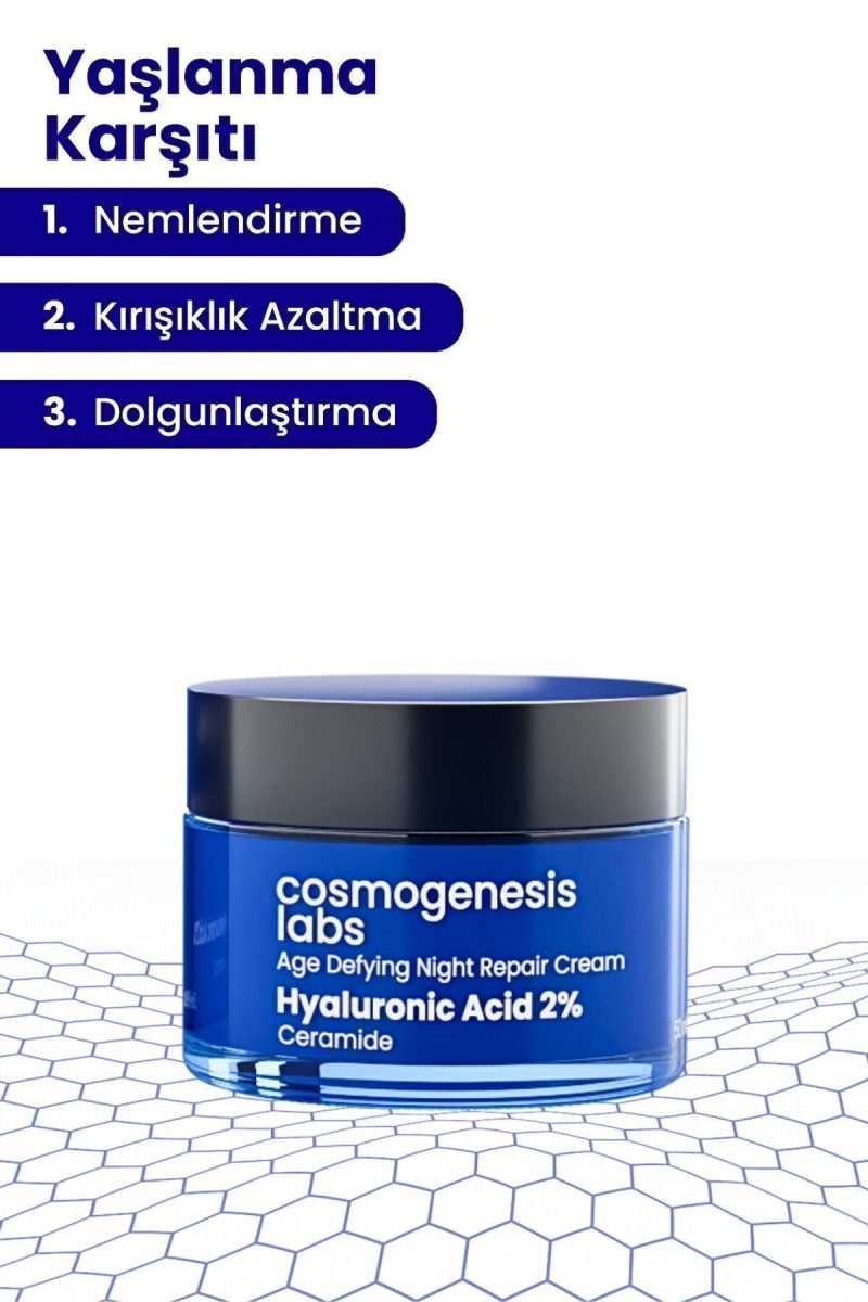Cosmogenesis Labs Yoğun Nemlendirici Gece Bakım Kremi 50ml Vegan Yaşlanma Ve Kırışıklık Karşıtı (%2 HYALURONİC ACİD)