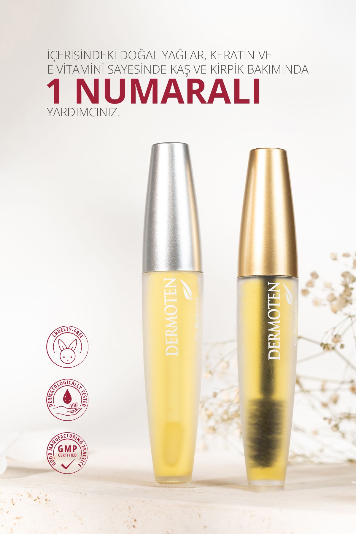 Dermoten Kaş & Kirpik Bakım Serumu, Keratin, E Vitamini Ve Doğal Yağ Içerikli 20 ml