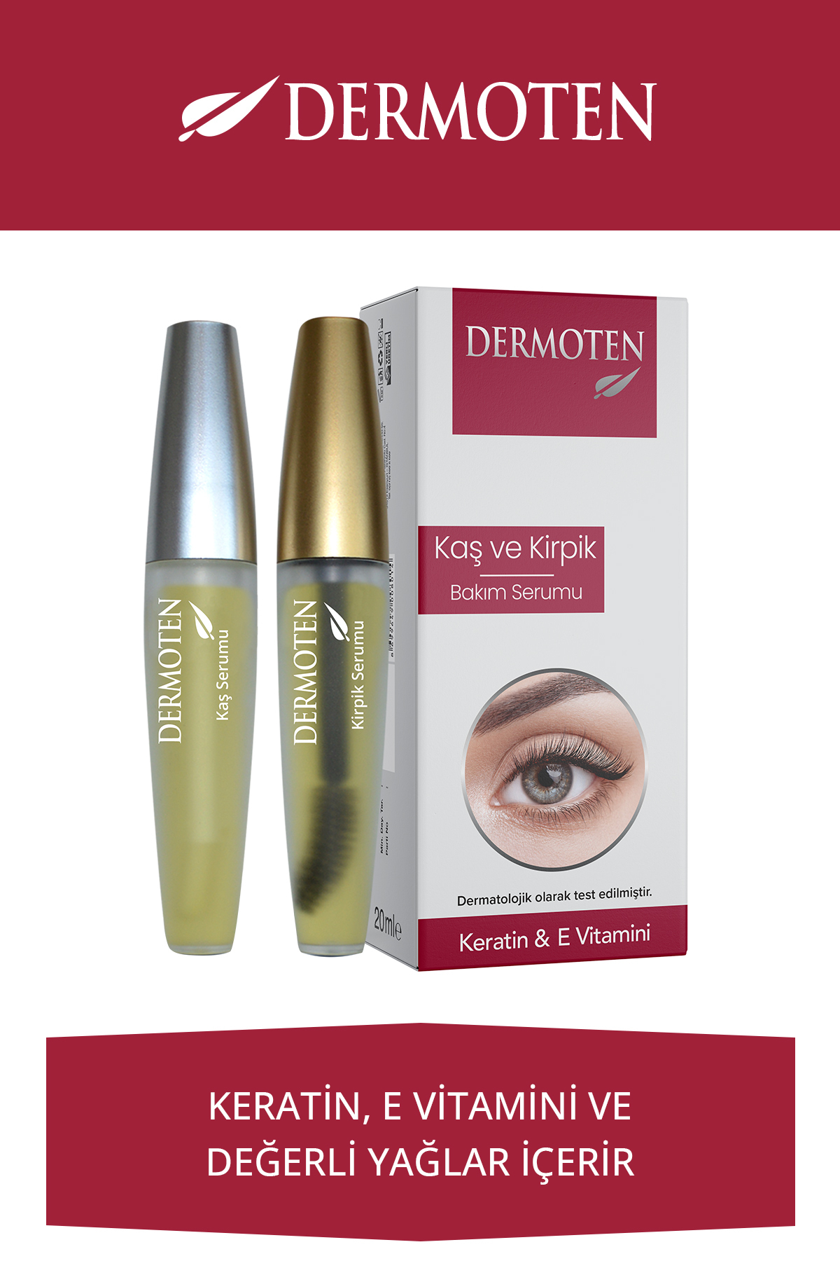Dermoten Kaş & Kirpik Bakım Serumu, Keratin, E Vitamini Ve Doğal Yağ Içerikli 20 ml
