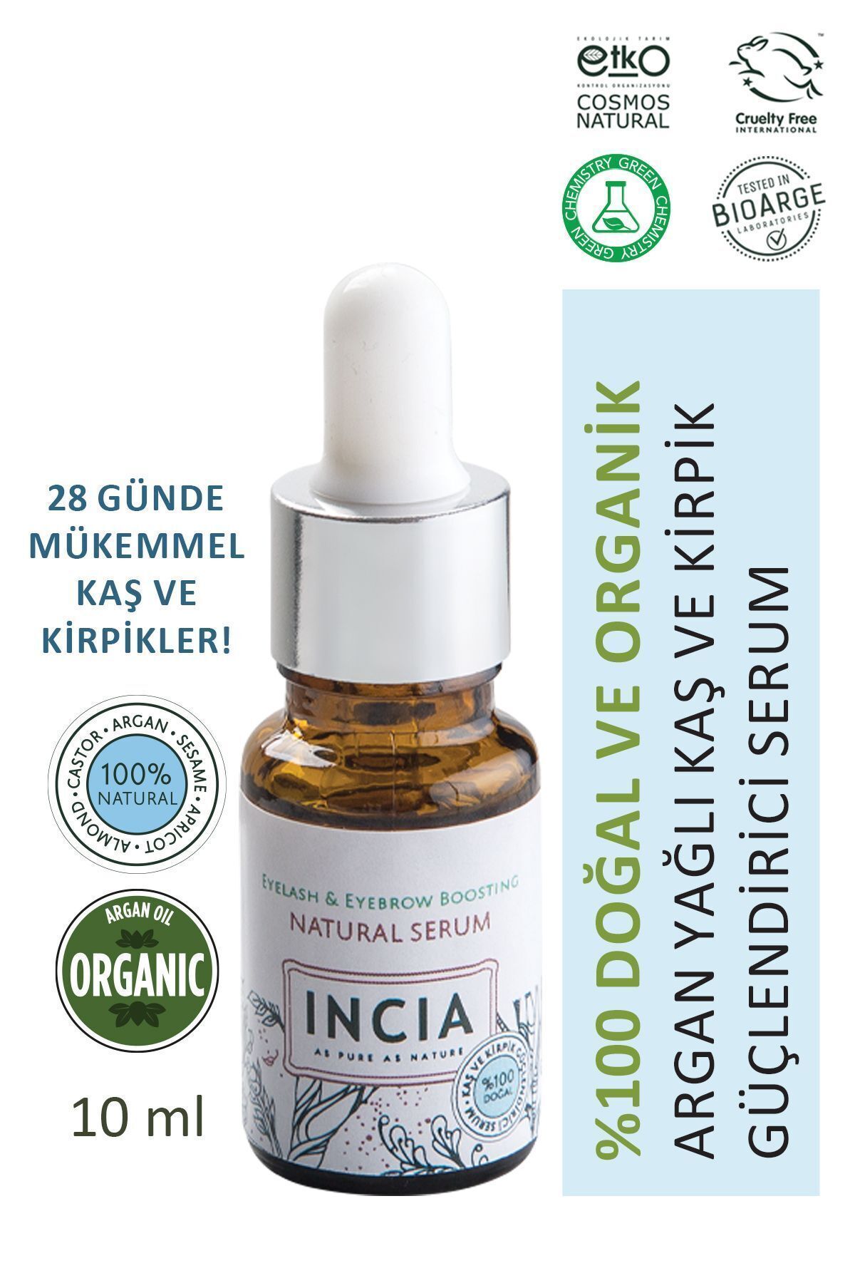 INCIA 0 Doğal Kaş Ve Kirpik Güçlendirici Serum Bitkisel Yoğunlaştırıcı Yoğun Bakım Yağı Vegan 10 ml