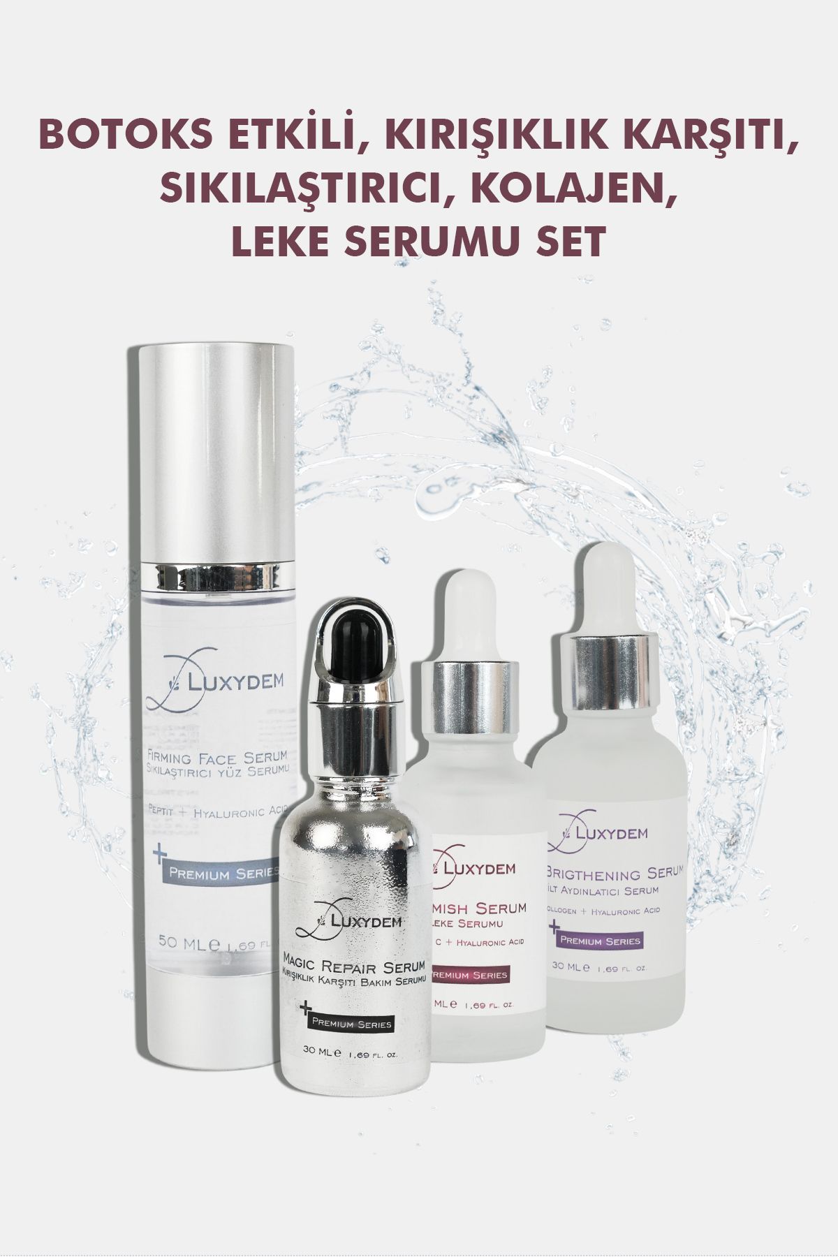 Luxydem Botoks Etkili Kırışıklık Giderici, Cilt Sıkılaştırıcı, Leke Serumu 4’lü Bakım Seti