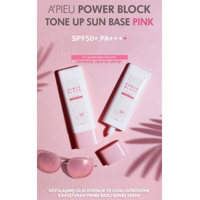 Missha Ton Eşitleyici Aydınlatıcı Güneş Kremi 50ml A'PIEU Power Block Tone Up Base Pink SPF50+/PA++++