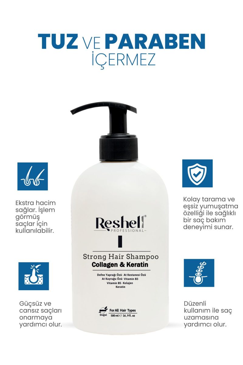 Reshell Saç Dökülmesi Bakım Şampuanı At Kuyruğu Özlü Tuzsuz Kolajen Ve Keratin Katkılı 500 ml