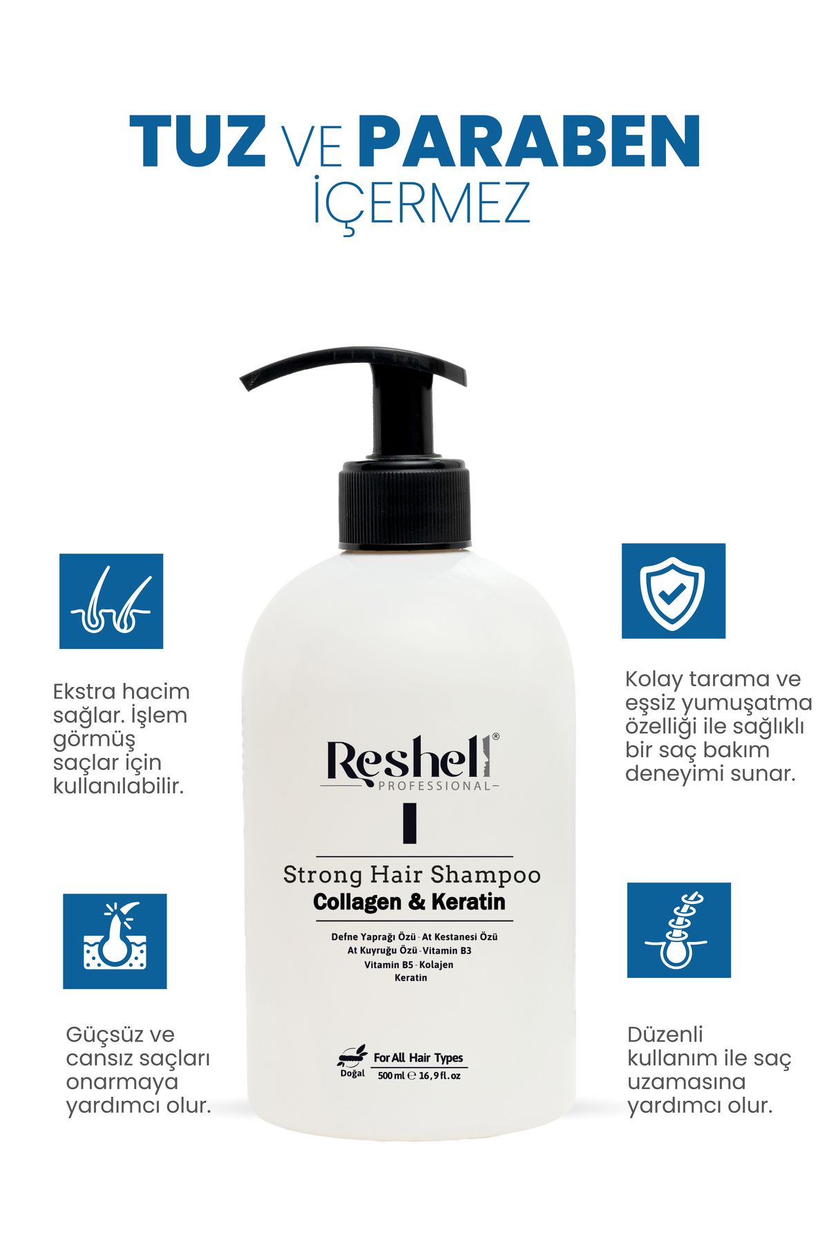 Reshell Saç Dökülmesi Bakım Şampuanı At Kuyruğu Özlü Tuzsuz Kolajen Ve Keratin Katkılı 500 ml
