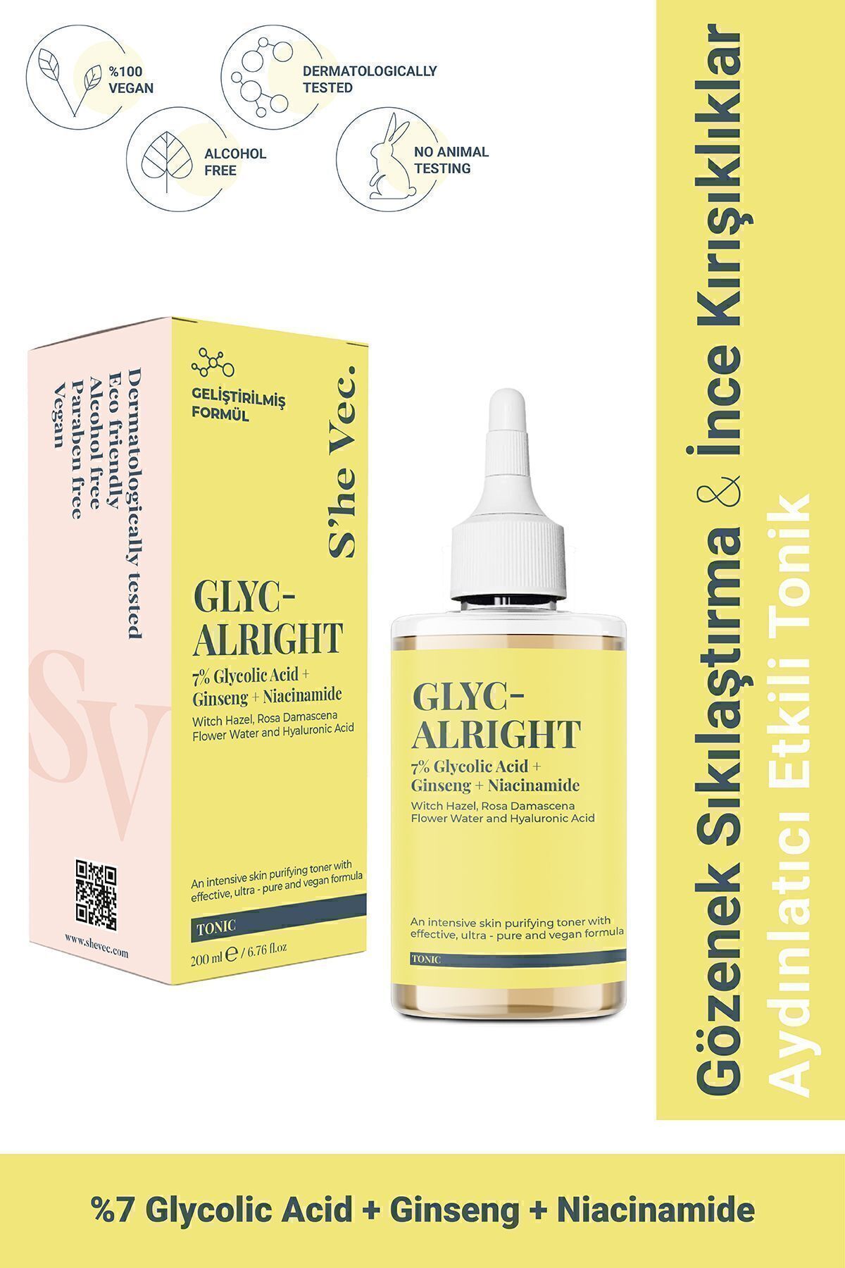 SHE VEC GLYC- ALRIGHT - Tüm Ciltler İçin Gözenek Sıkılaştırıcı Leke Karşıtı Tonik 200ml Fiyatı, Yorumları - Trendyol