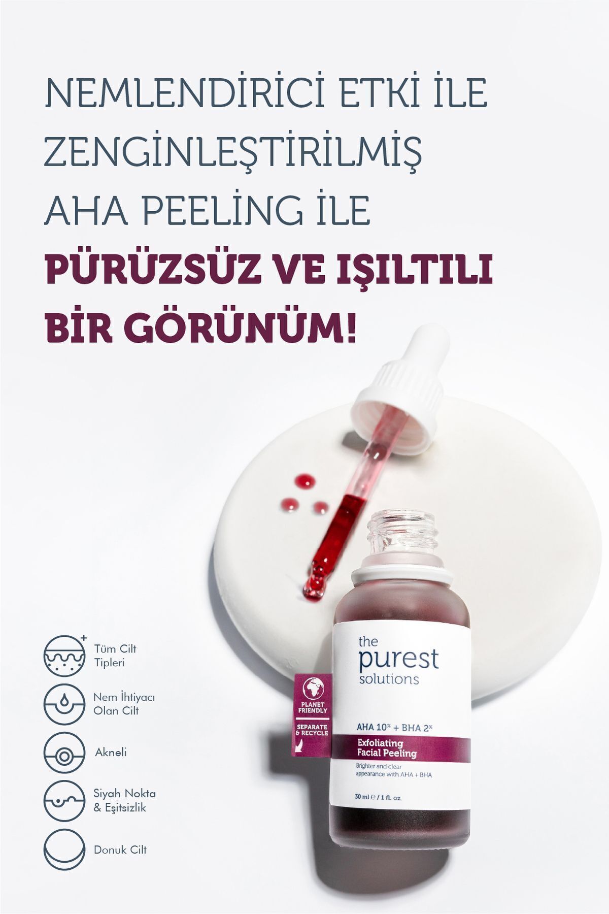 The Purest Solutions Aha & Bha Canlandırıcı & Cilt Tonu Eşitleyici Kırmızı Peeling Cilt Serumu 30 Ml (aha 10% + Bha 2%)