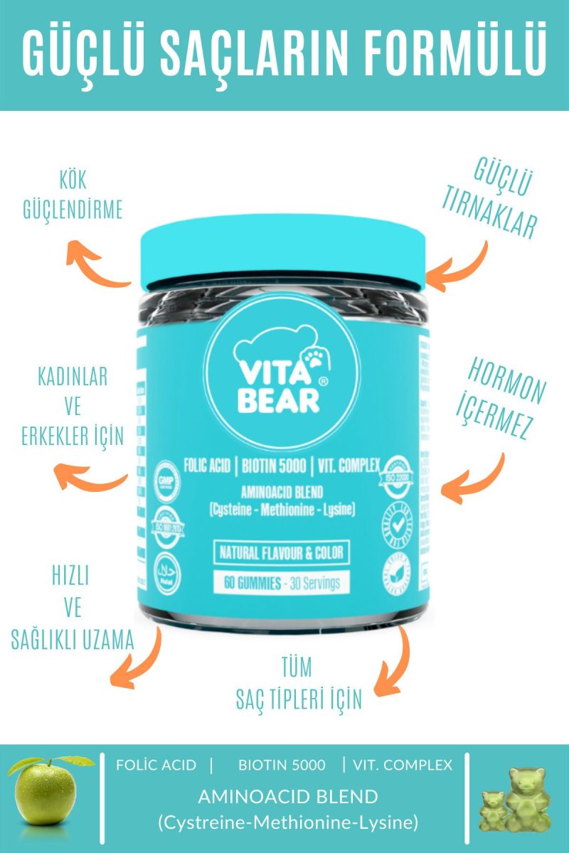 پاستیل تقویت‌کننده مو Vita Bear Strong با بیوتین و ویتامین‌های ضروری (اورجینال + هدیه)