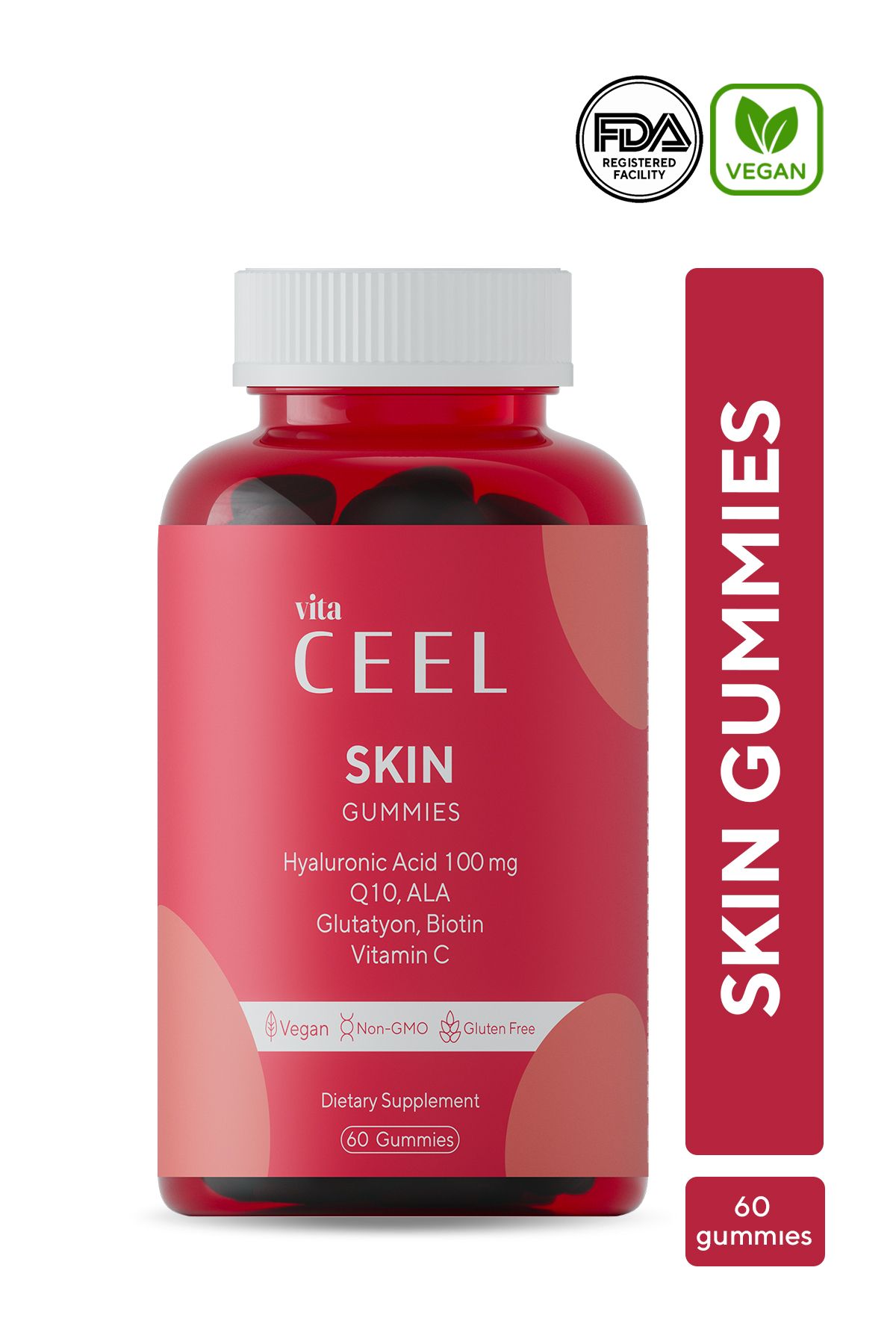 Vita Ceel Cilt Vitamini Çiğnenebilir Vegan Gummy, Hyaluronic Acid, Vitamin C, Glutatyon, Q10, Ala, Biotin