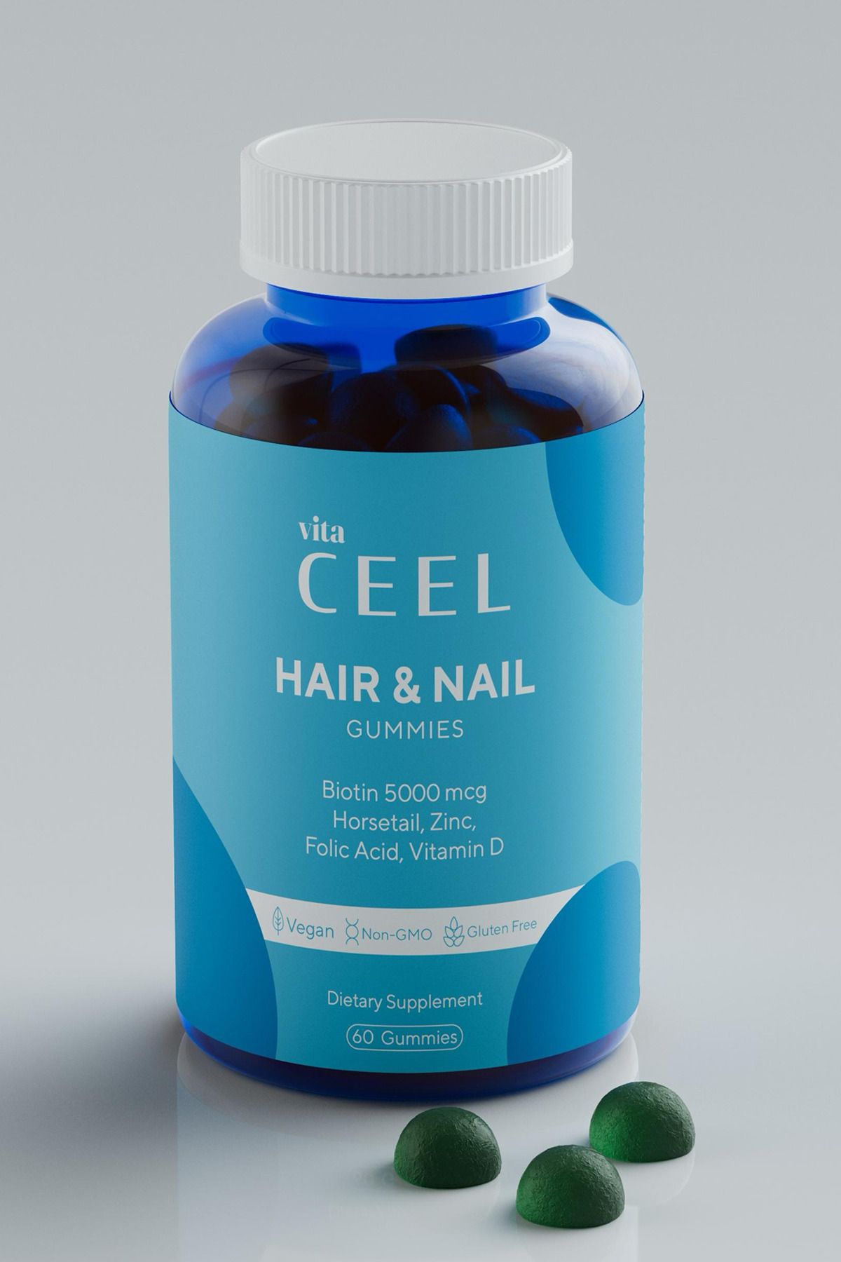 Vita Ceel Saç Tırnak Vitamini Çiğnenebilir Vegan Gummy Biotin 5000, Vitamin D, Çinko, Folik Asit, At Kuyruğu