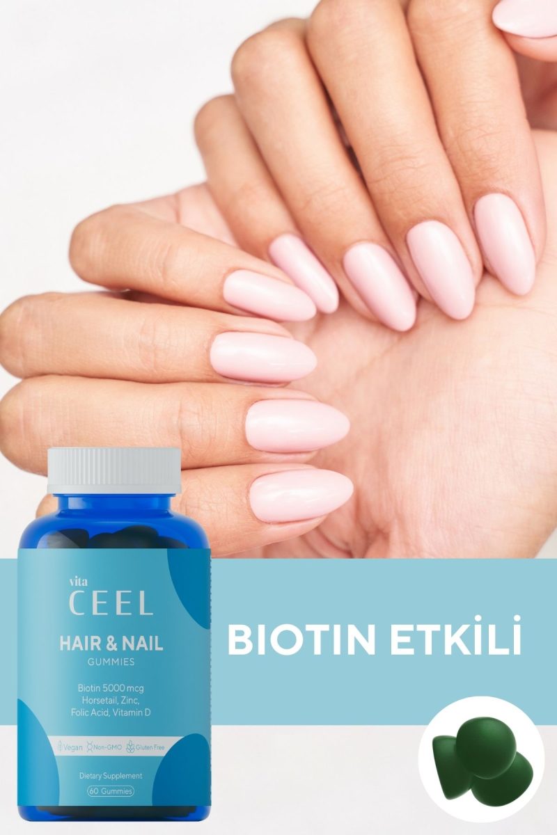 Vita Ceel Saç Tırnak Vitamini Çiğnenebilir Vegan Gummy Biotin 5000, Vitamin D, Çinko, Folik Asit, At Kuyruğu
