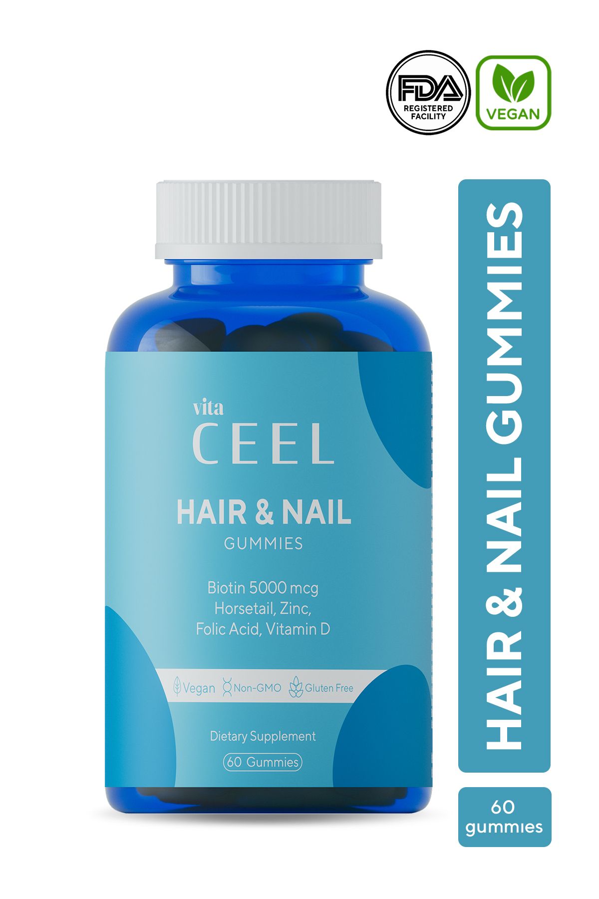 Vita Ceel Saç Tırnak Vitamini Çiğnenebilir Vegan Gummy Biotin 5000, Vitamin D, Çinko, Folik Asit, At Kuyruğu