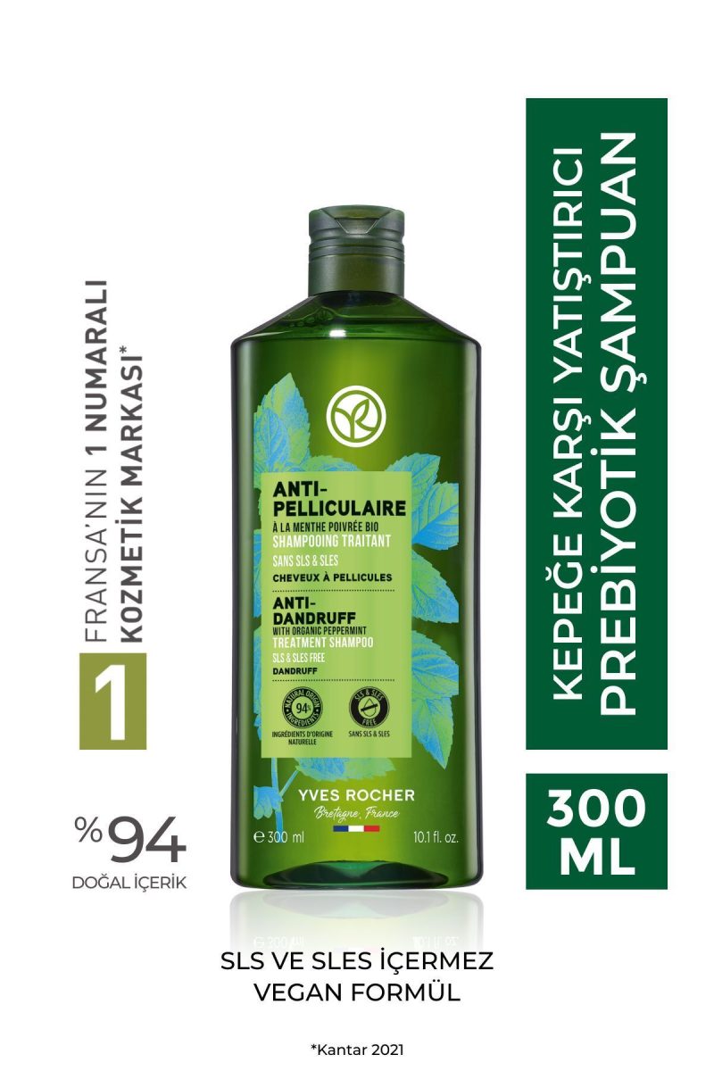 Yves Rocher Kepeğe Karşı (Anti Pelliculaire) Yatıştırıcı Prebiyotik Şampuan - Tuzsuz & Vegan-300 ml