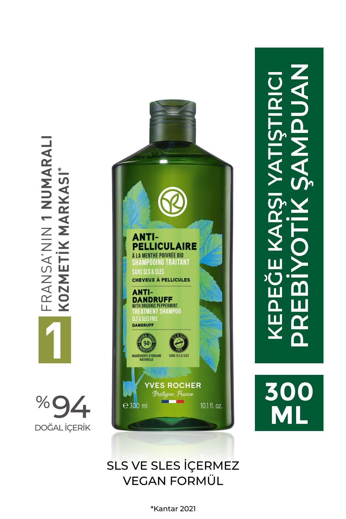 Yves Rocher Kepeğe Karşı (Anti Pelliculaire) Yatıştırıcı Prebiyotik Şampuan - Tuzsuz & Vegan-300 ml