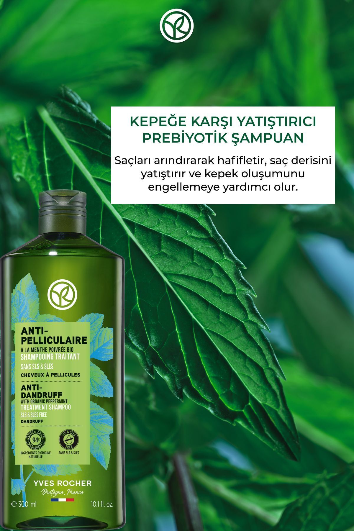Yves Rocher Kepeğe Karşı (Anti Pelliculaire) Yatıştırıcı Prebiyotik Şampuan - Tuzsuz & Vegan-300 ml