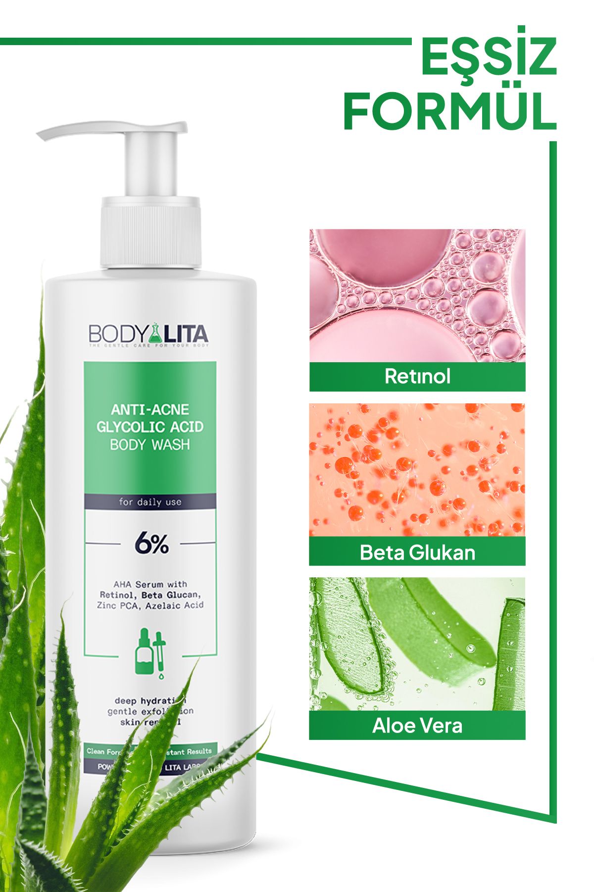bodylita Anti-acne Vücut Şampuanı %6 Serum Içerikli Acne Karşıtı Duş Jeli