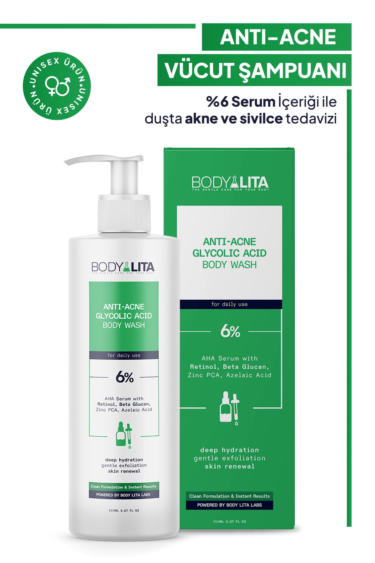 bodylita Anti-acne Vücut Şampuanı %6 Serum Içerikli Acne Karşıtı Duş Jeli