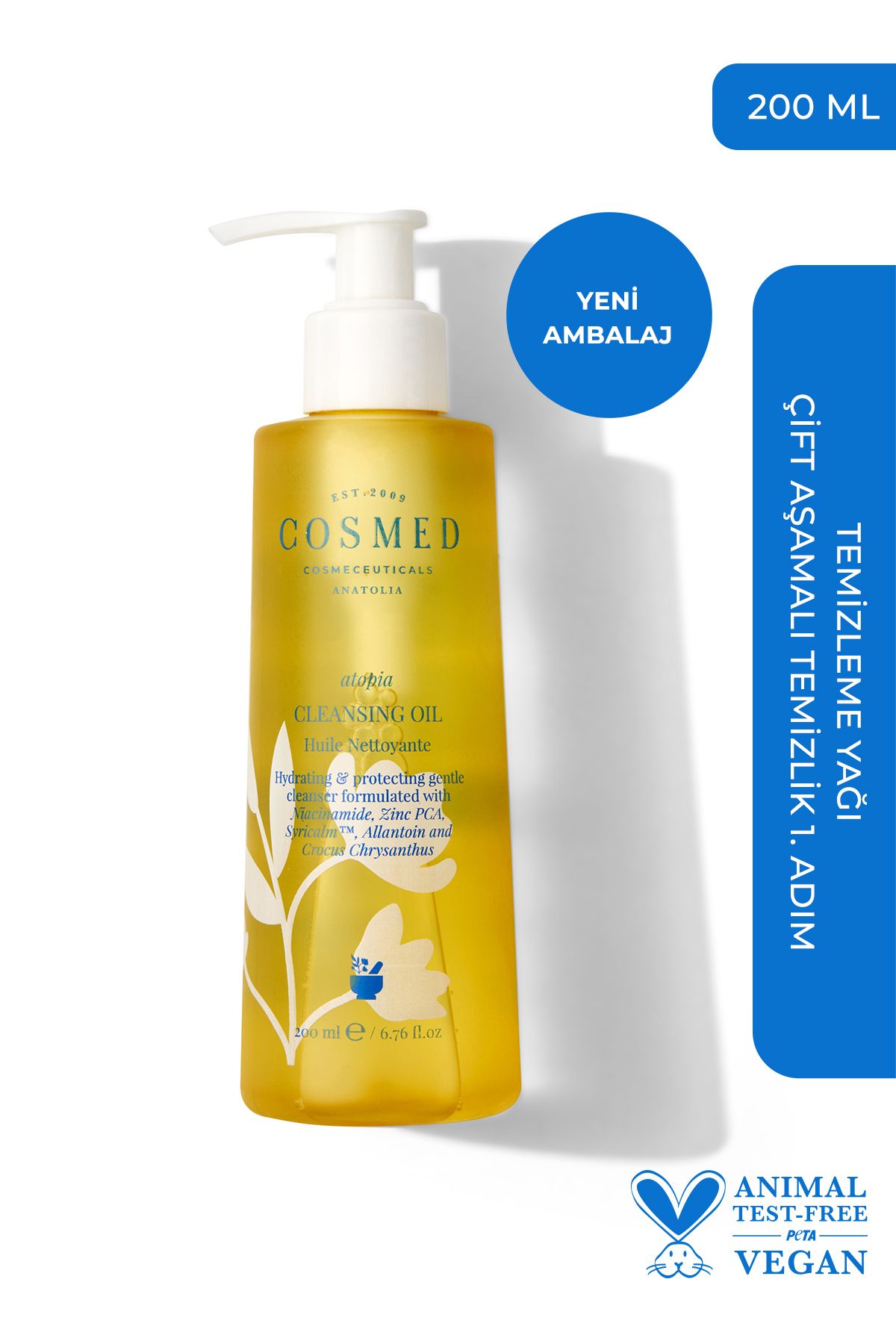 COSMED Atopia Cleansing Oil - Yüz Ve Vücut İçin Temizleme Yağı - Yağ Bazlı Temizleyici 200 ml