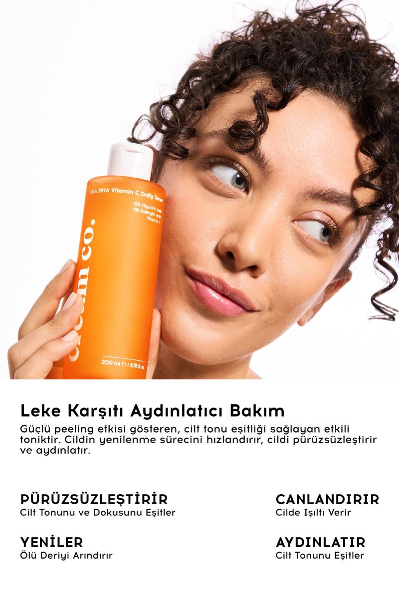 Cream Co. Aha Bha C Vitamini Tonik | Gözenek Sıkılaştırıcı | Glikolik Asit Salisilik Asit | Tüm Cilt Tipleri