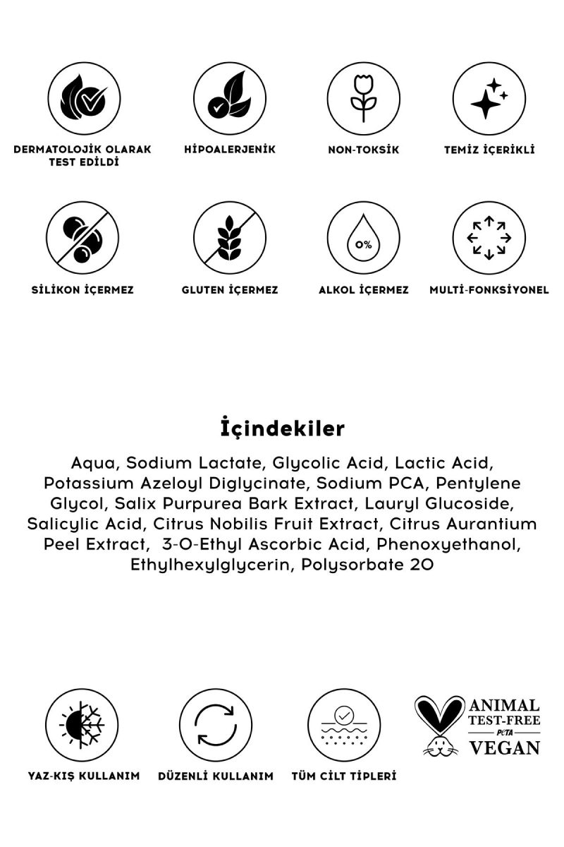Cream Co. Aha Bha C Vitamini Tonik | Gözenek Sıkılaştırıcı | Glikolik Asit Salisilik Asit | Tüm Cilt Tipleri
