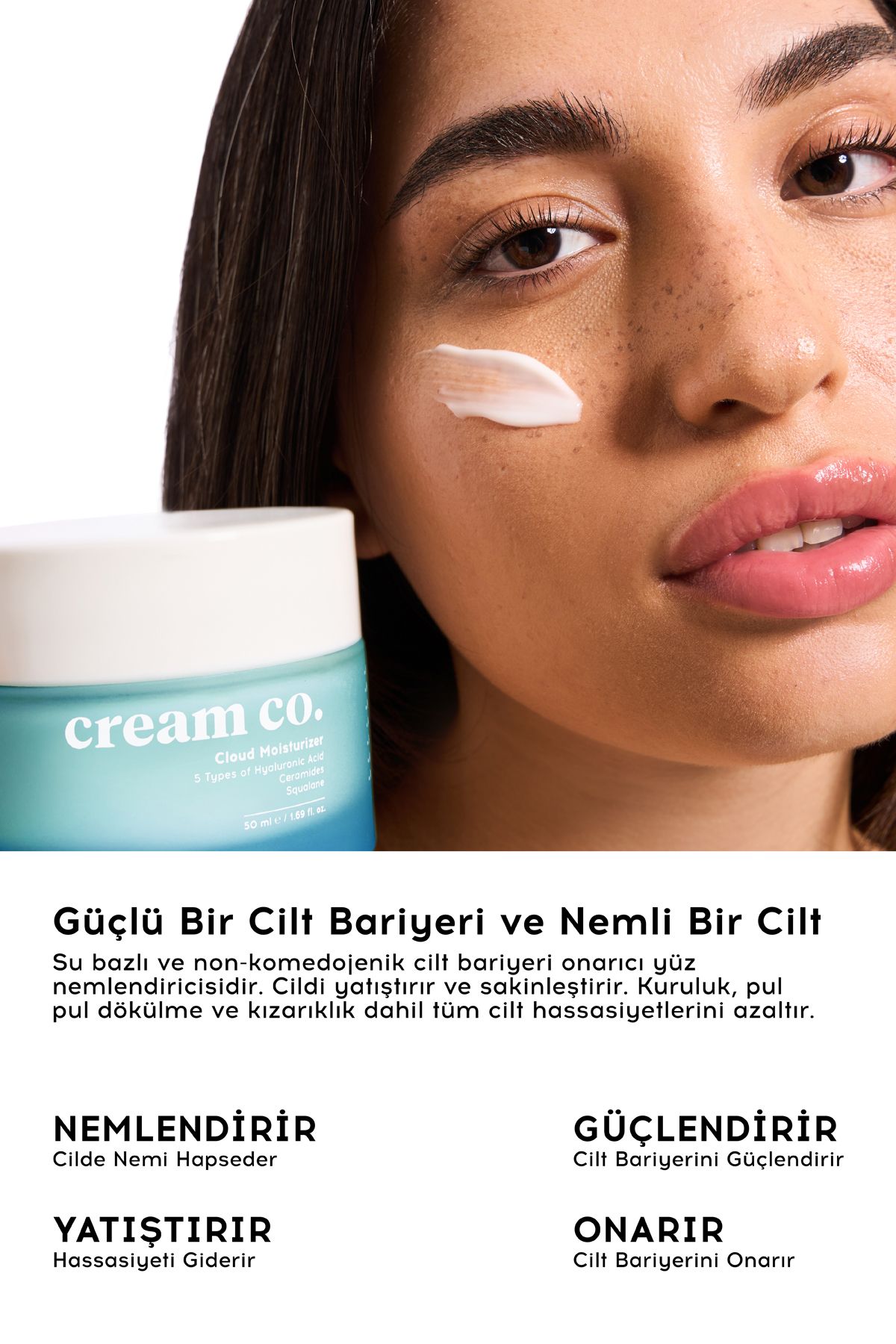 Cream Co. Moisturizer | Su Bazlı Nemlendirici Yüz Kremi Yatıştırıcı Bariyer Onarıcı | Tüm Cilt Tipleri