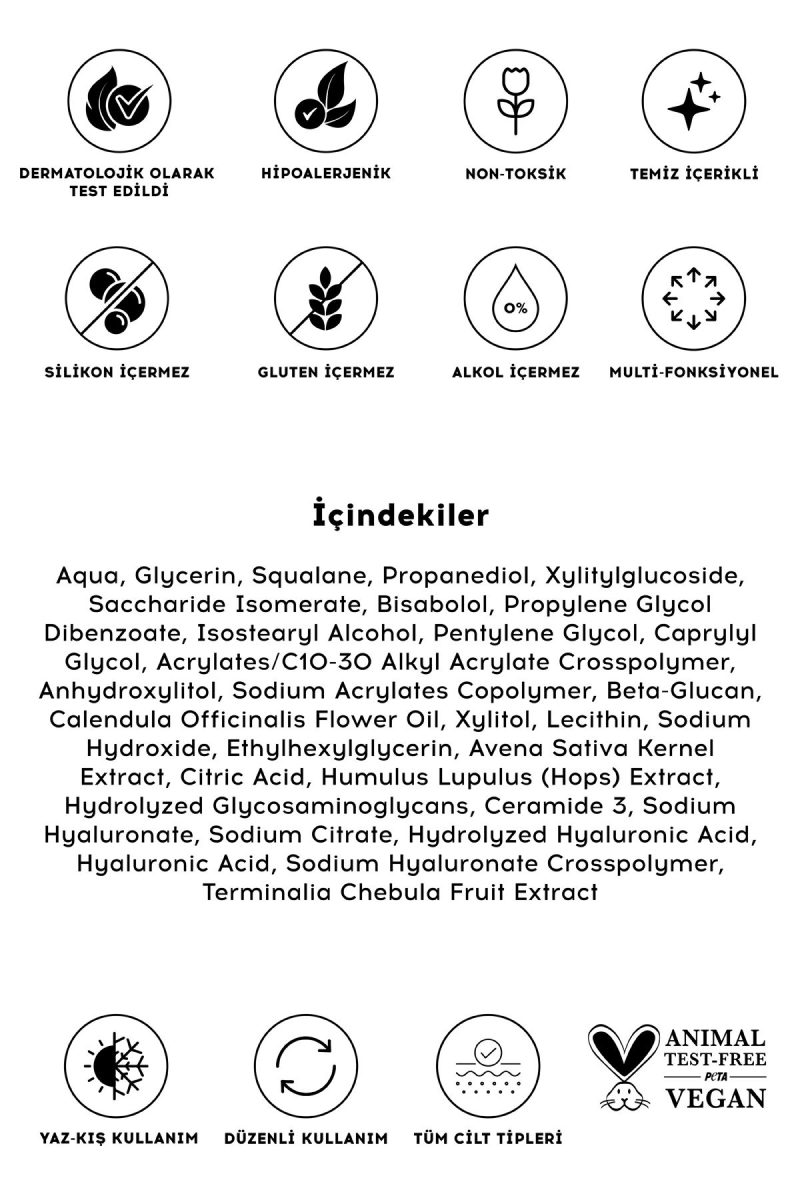 Cream Co. Moisturizer | Su Bazlı Nemlendirici Yüz Kremi Yatıştırıcı Bariyer Onarıcı | Tüm Cilt Tipleri