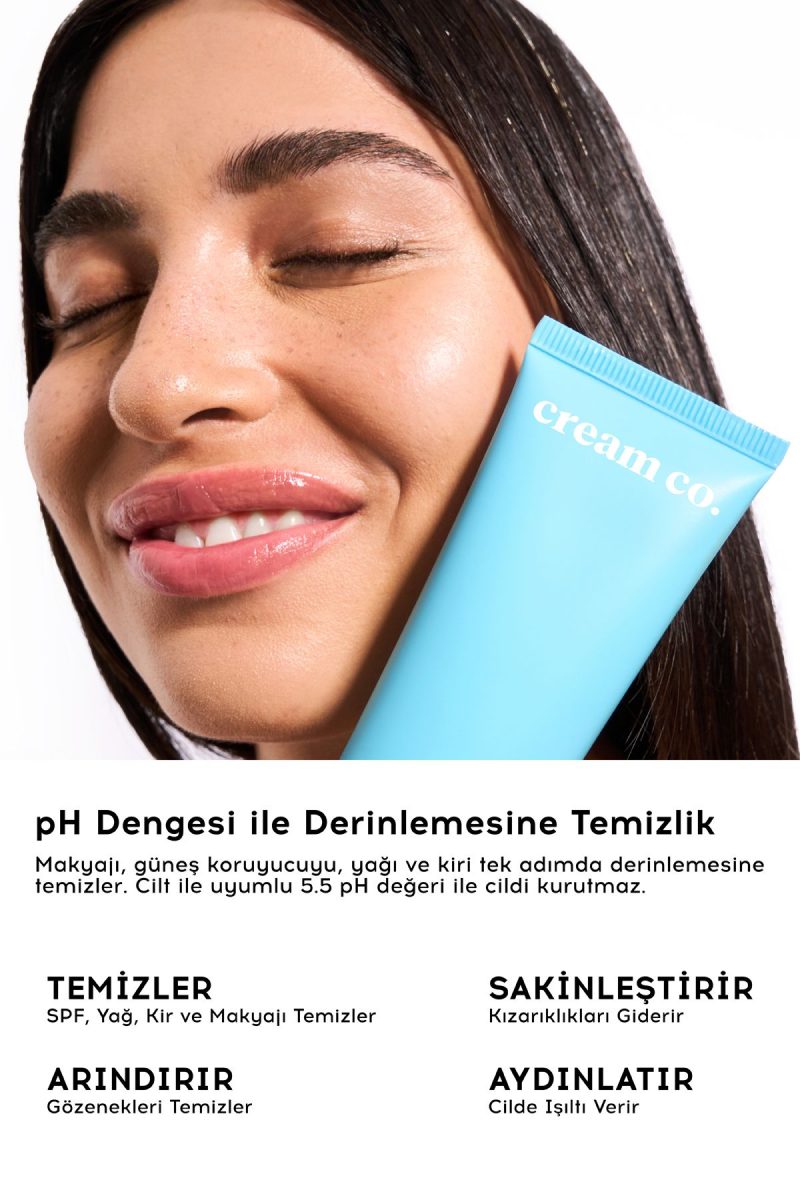Cream Co. Yeşil Çay Özü Krem Yüz Temizleyici | Ph Dengeli Aydınlatıcı | Makyaj Temizleyici | Tüm Cilt Tipleri