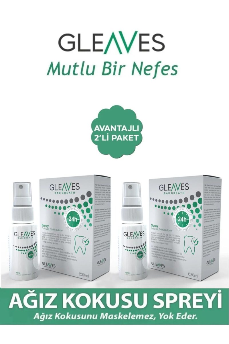 Gleaves Naturals 2'li Ağız Kokusu Önleyici Sprey, Ağız Kokusu Giderici Ağız Bakım Spreyi Alkolsüz Formülasyon 30 ml
