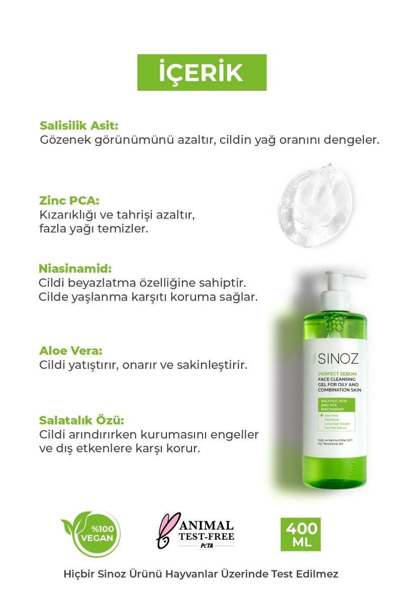 Sinoz Yağlı Ve Karma Ciltler İçin Sebum Dengeleyici Yüz Temizleme Jeli 400 ml