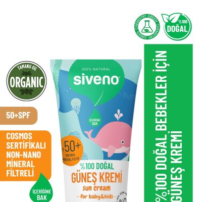 Siveno 0 Doğal Bebek Güneş Kremi Leke Karşıtı Antioksidan Nemlendirici Bitkisel UVA UVB SPF 50+ 50 ml