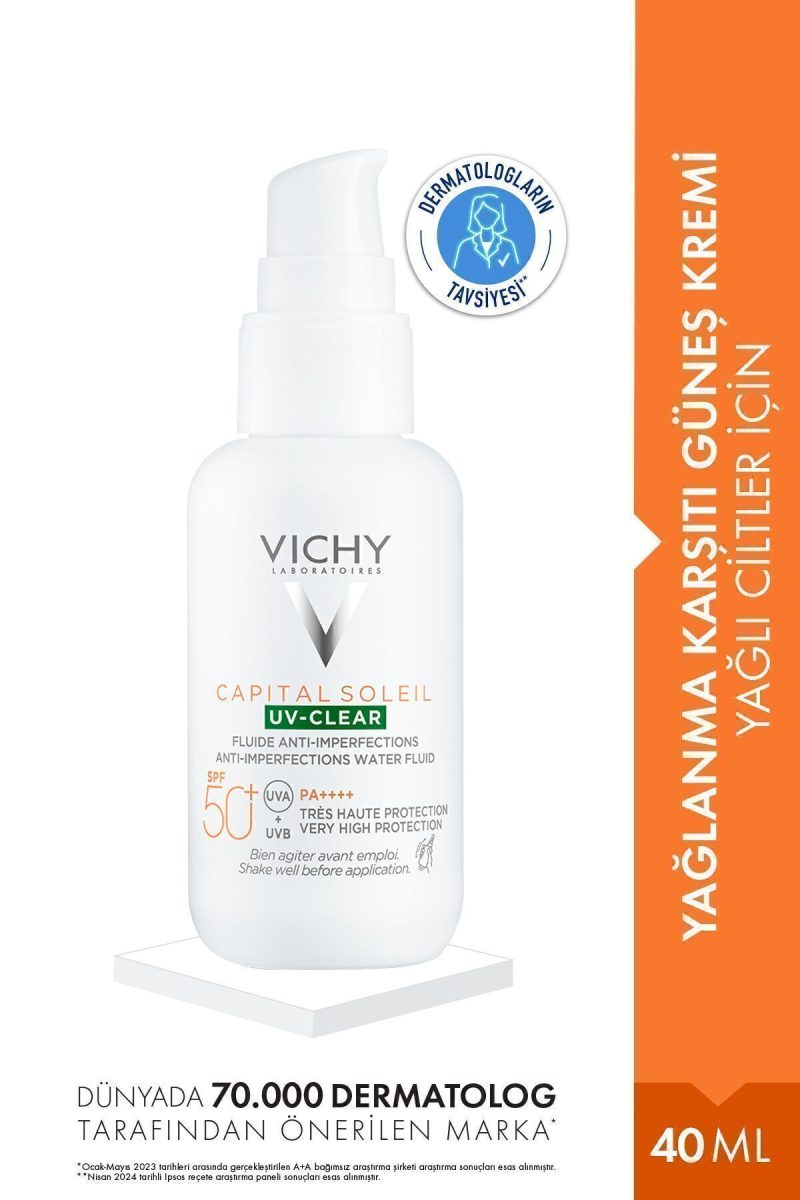 Vichy Capital Soleil UV Clear Yağlı ve Akneye Eğilimli Ciltlere Uygun SPF50+ Güneş Kremi 40 ML