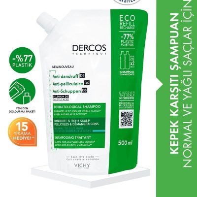 Vichy Dercos Normal/Yağlı Saçlar İçin Kepek Karşıtı Saç Bakım Şampuanı Yeniden Dolum Paketi 500 ML