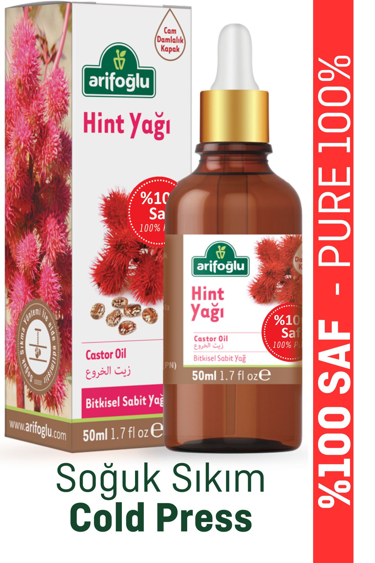 Arifoğlu Hint Yağı Soğuk Sıkım 50ml 0 Saf ve Doğal Castor Oil