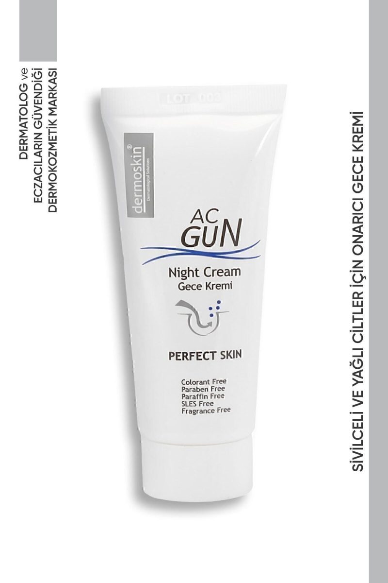 Dermoskin Acgun Sivilce ve Akne Karşıtı Onarıcı Gece Kremi | Yüz Leke Kremi | Salisilik Asit | 30 ml