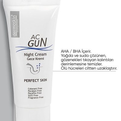 Dermoskin Acgun Sivilce ve Akne Karşıtı Onarıcı Gece Kremi | Yüz Leke Kremi | Salisilik Asit | 30 ml