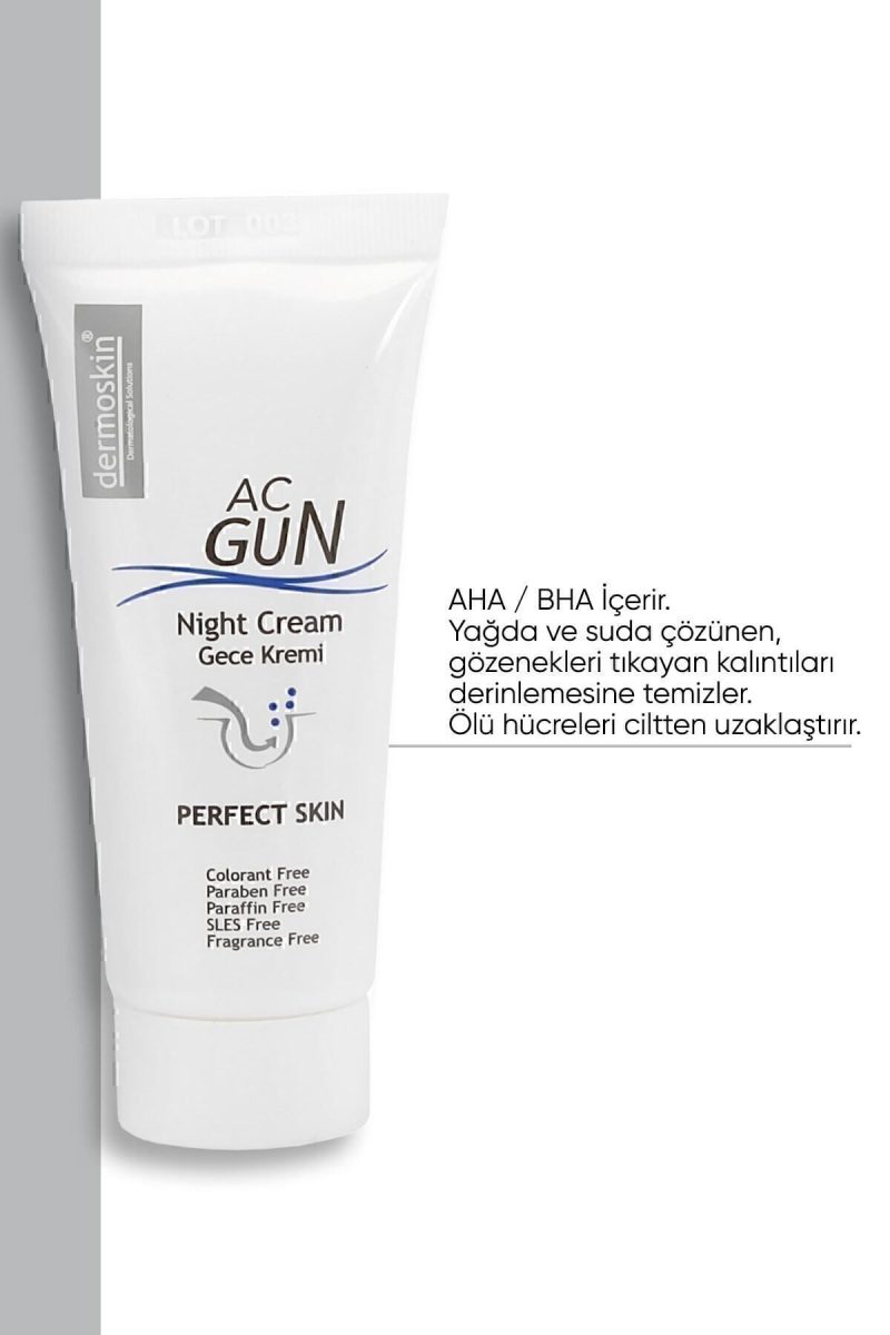 Dermoskin Acgun Sivilce ve Akne Karşıtı Onarıcı Gece Kremi | Yüz Leke Kremi | Salisilik Asit | 30 ml