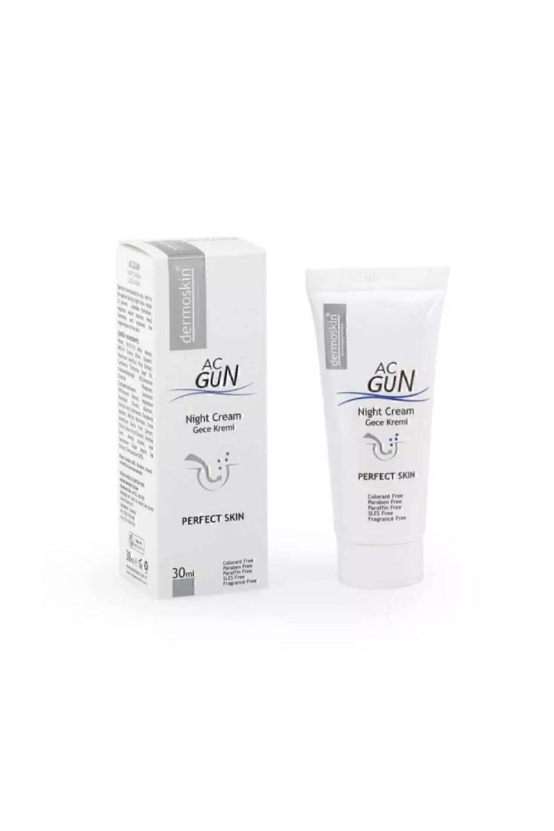 Dermoskin Acgun Sivilce ve Akne Karşıtı Onarıcı Gece Kremi | Yüz Leke Kremi | Salisilik Asit | 30 ml