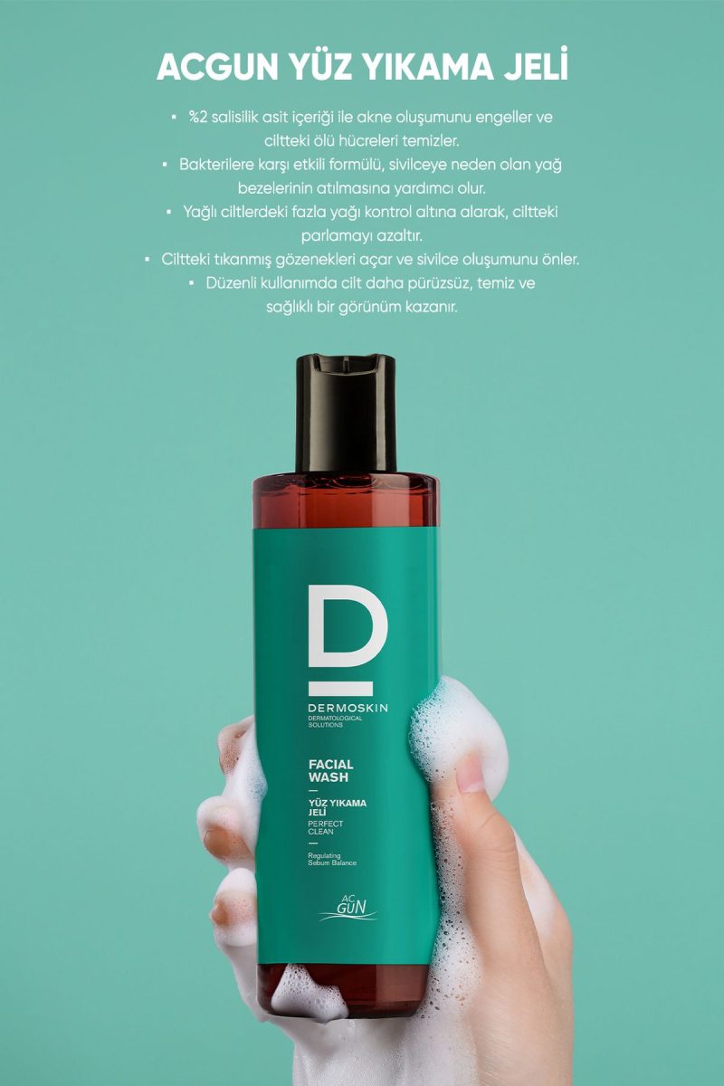 Dermoskin Acgun Sivilce ve Akne Karşıtı Yüz Yıkama Jeli | Yüz Temizleyicileri | Salisilik Asit | 200 ml
