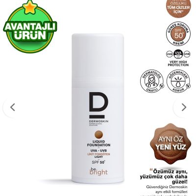 Dermoskin Be Bright Likit Fondöten Light SPF50+ | UVA&UVB Güneş Koruyucu | Yüksek Kapatıcı Fondöten | 33 ml