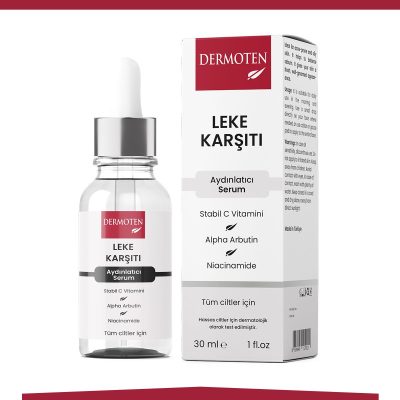 Dermoten Leke Karşıtı Cilt Aydınlatıcı, Arbutin, Niacinamide Ve C Vitaminli Cilt Bakım serumu 30 ml