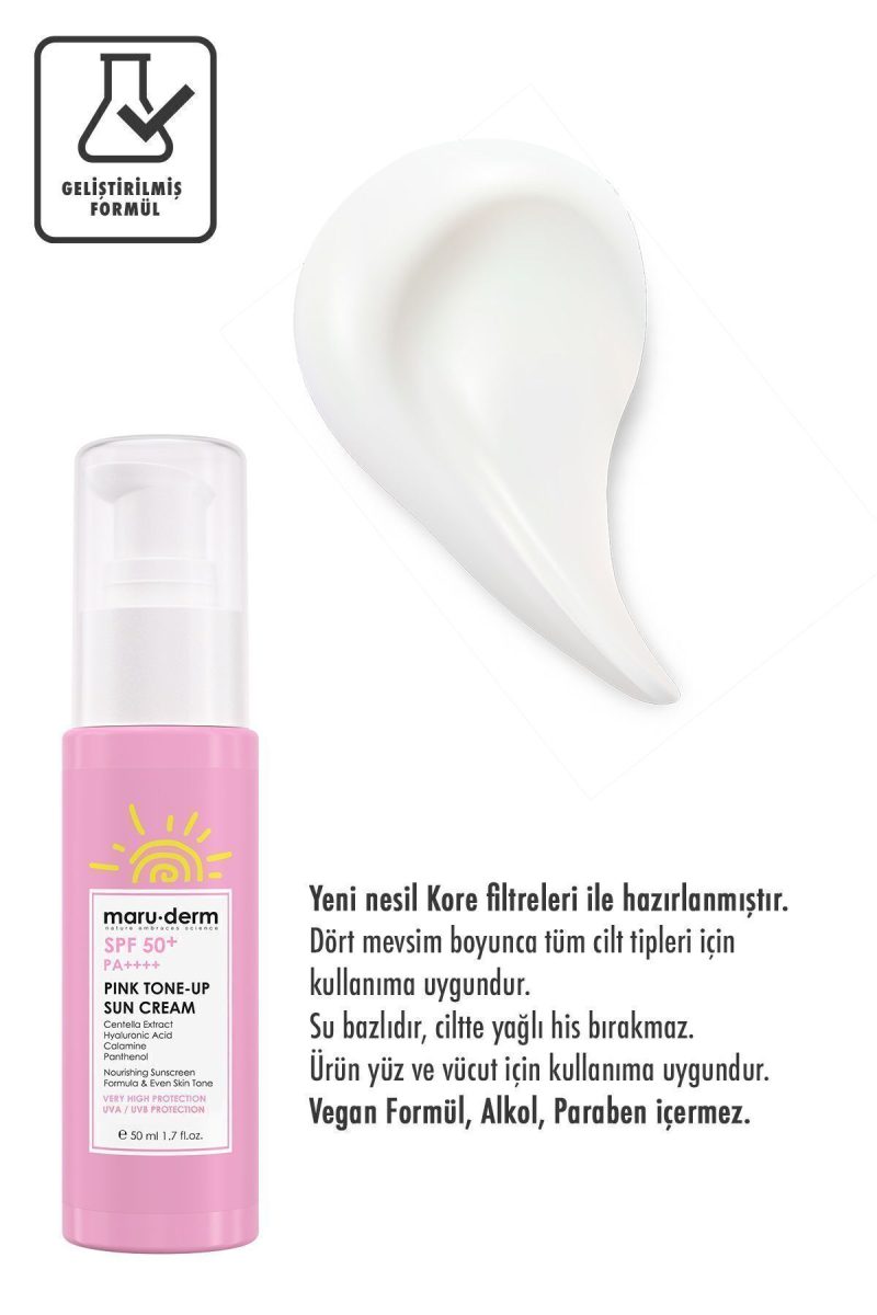 Maru.Derm Güneş Kremi | SPF 50+ Pembe Ton Eşitleyici (Pink Tone-Up) Güneş Kremi | Yeni Nesil Kore Filtreli