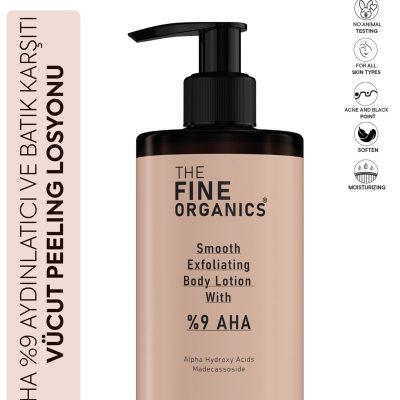THE FINE ORGANICS AHA %9 Akne, Leke, Kararma ve Batık Karşıtı Arındırıcı & Aydınlatıcı Vücut Peeling Losyonu