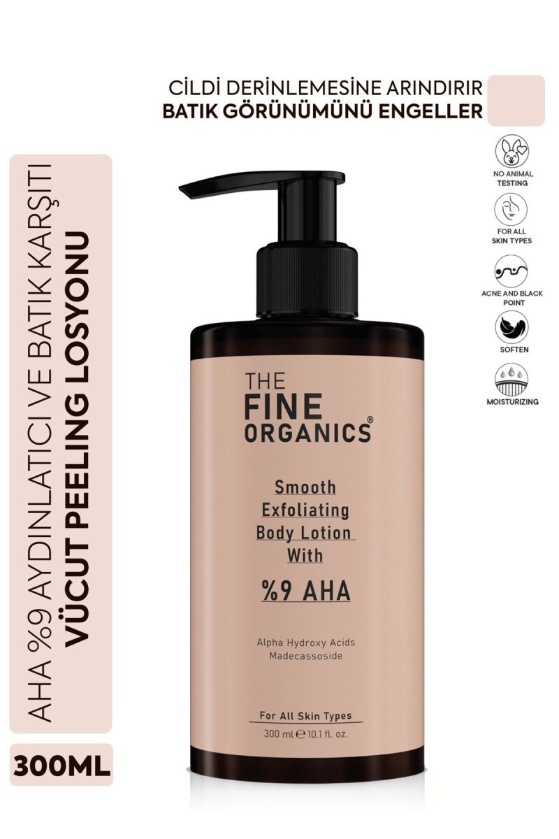 THE FINE ORGANICS AHA %9 Akne, Leke, Kararma ve Batık Karşıtı Arındırıcı & Aydınlatıcı Vücut Peeling Losyonu