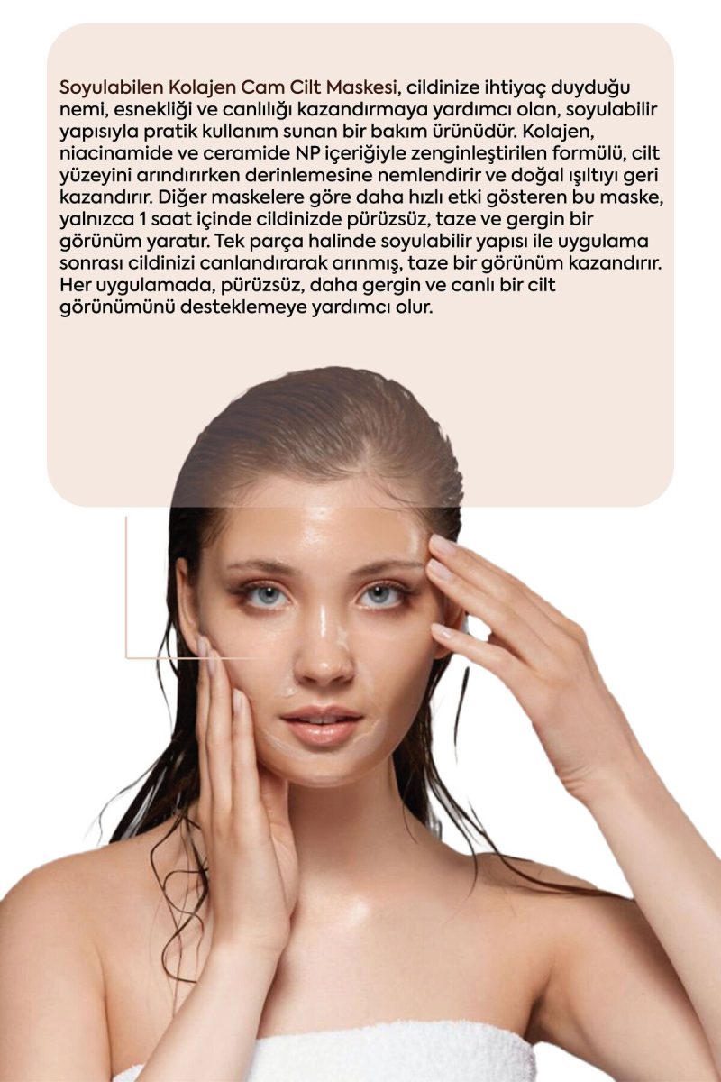 THE FINE ORGANICS Soyulabilir Kolajen Cam Cilt Maskesi, 1 Saat İçerisinde Etkili Niacinamide&Ceramide NP Kolajen Maske
