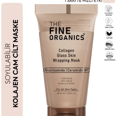 THE FINE ORGANICS Soyulabilir Kolajen Cam Cilt Maskesi, 1 Saat İçerisinde Etkili Niacinamide&Ceramide NP Kolajen Maske