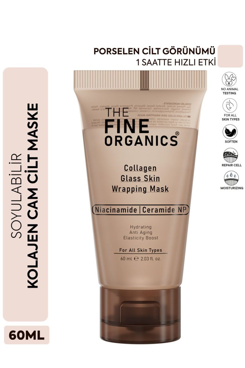 THE FINE ORGANICS Soyulabilir Kolajen Cam Cilt Maskesi, 1 Saat İçerisinde Etkili Niacinamide&Ceramide NP Kolajen Maske